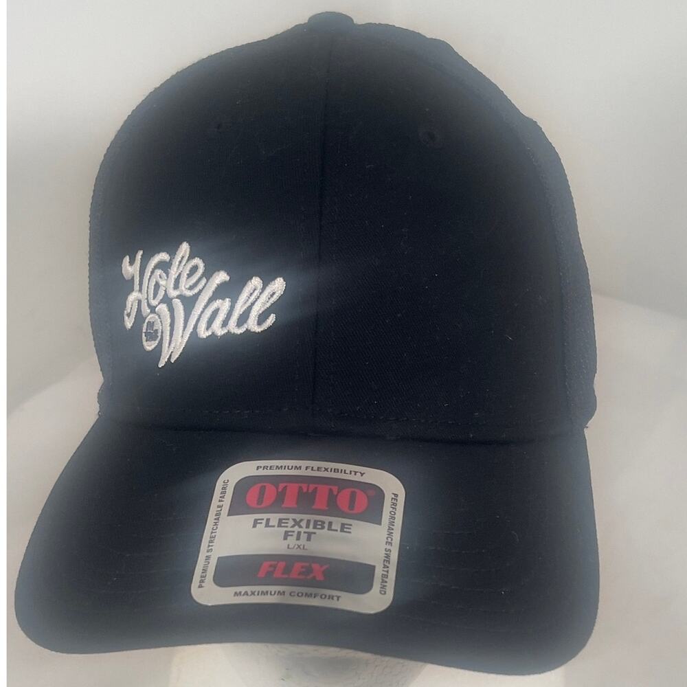 Hole in the Wall Black Flexible Fit L/XL Cap Embroidered White Logo OTTO Trucker